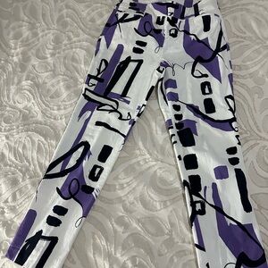 Abstract Purple and Black Patterned Chicos Pants